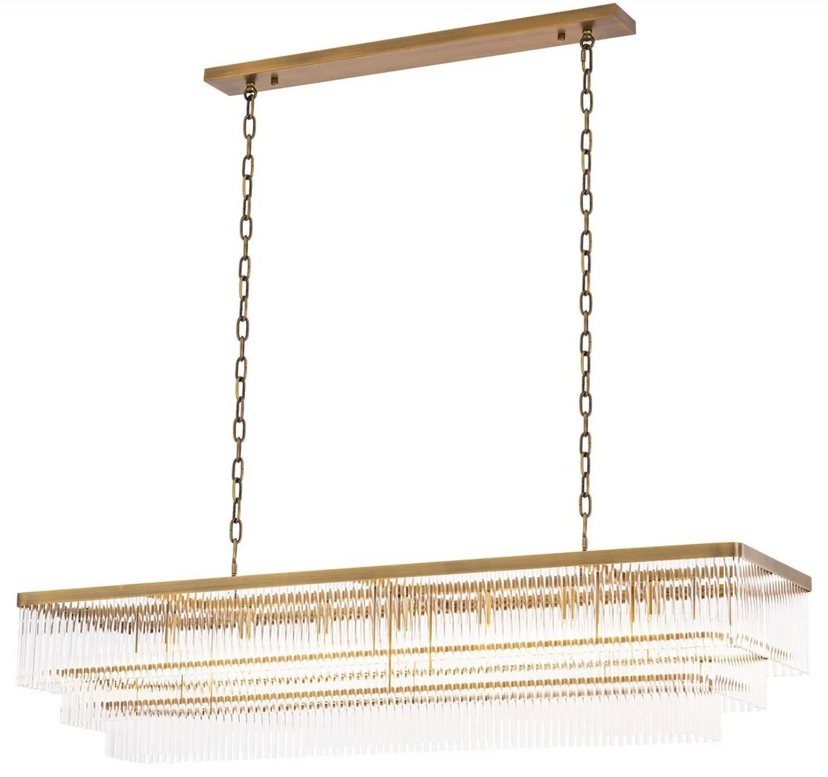 Casa Padrino araña de luces de lujo latón antiguo 140 x 40 x A.33 cm - Lámpara de Araña Rectangular para Hotel y Restaurante - Colección de Lujo