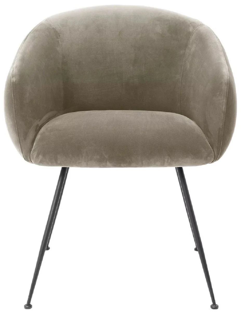 Casa Padrino silla de comedor de lujo con reposabrazos greige / negro 61 x 60 x A. 79 cm - Silla de cocina con terciopelo fino - Muebles de comedor - Muebles de cocina - Muebles de lujo