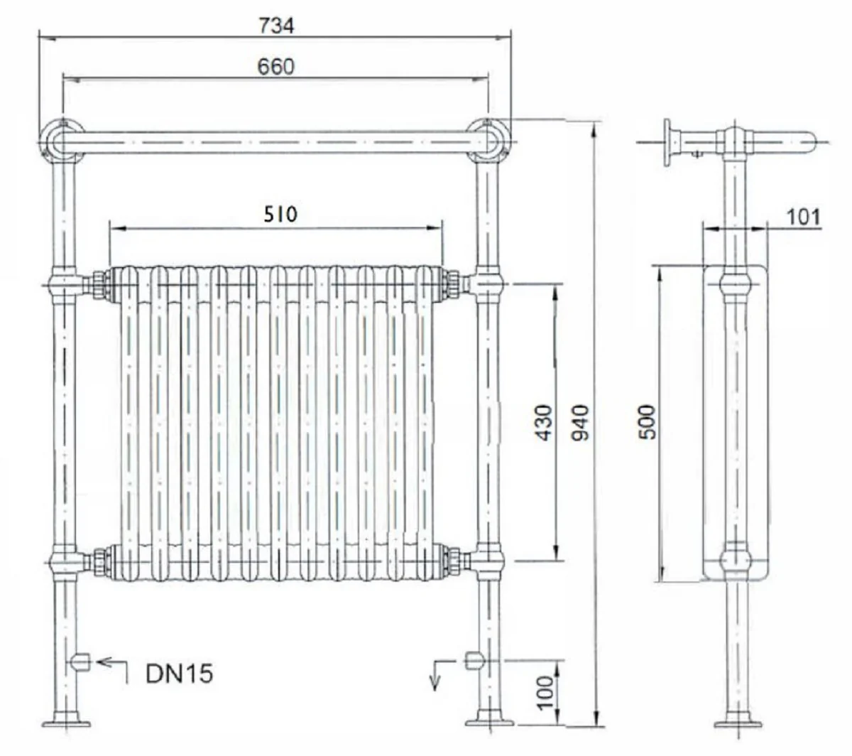 Casa Padrino calefacción de baño de lujo blanco / cromado 734 x A. 940 mm - Radiador de toallas - Radiador de baño vintage toallero