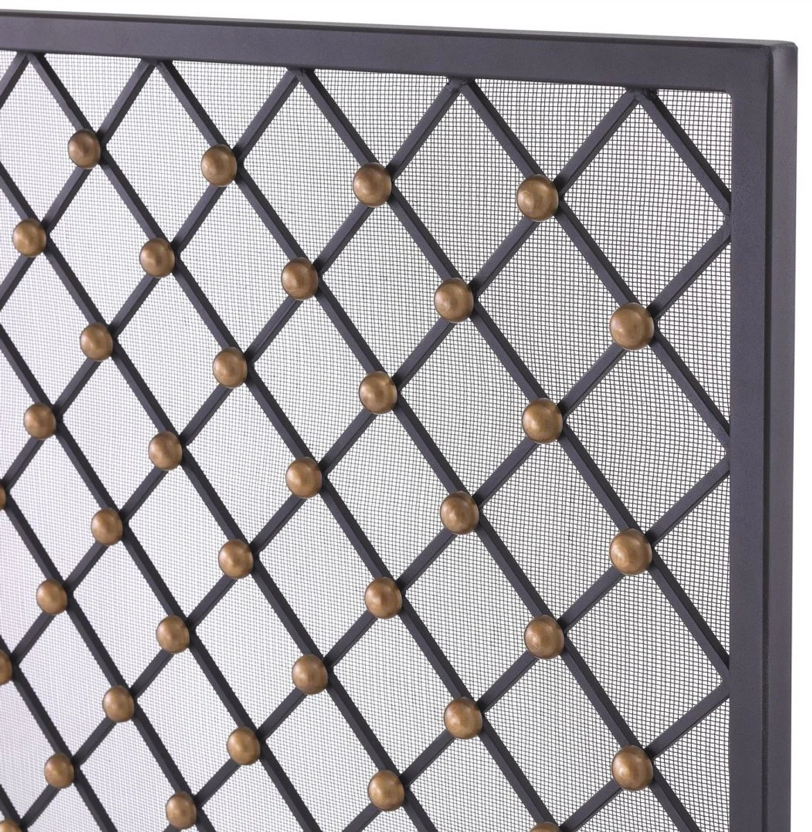 Casa Padrino pantalla de chimenea de lujo negro / lat¨®n vintage 84 x 15 x A. 57 cm - Protecci¨®n contra chispas con patr¨®n de diamantes - Accesorios de chimenea de lujo