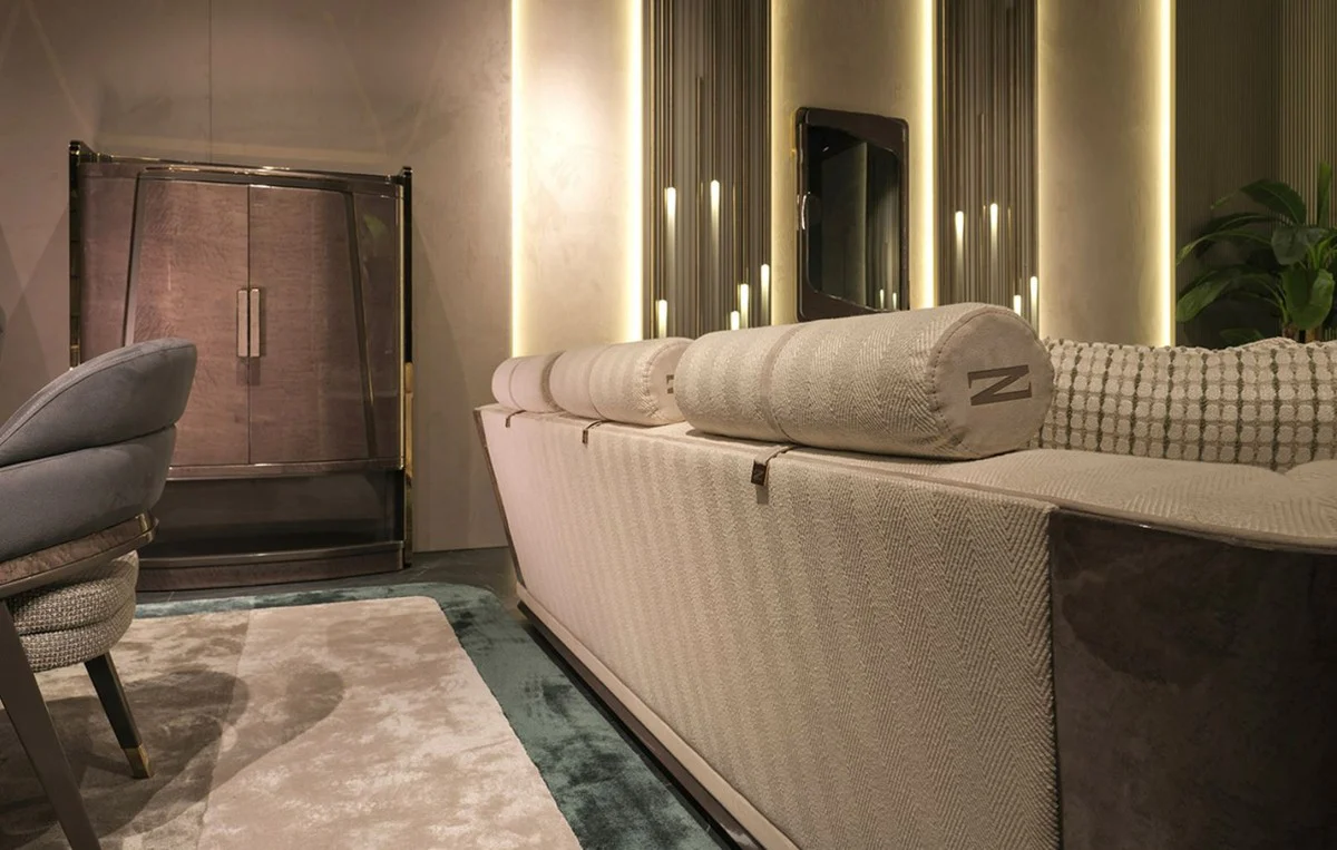 Casa Padrino sof¨¢ de lujo crema / gris / oro 280 x 98 x A. 85 cm - Sof¨¢ de sal¨®n - Sof¨¢ de hotel - Muebles de sal¨®n - Muebles de hotel - Muebles de lujo - Interiores de lujo