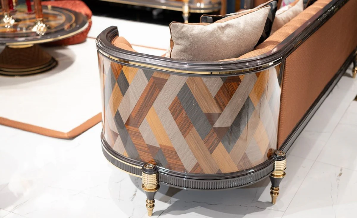 Casa Padrino sof¨¢ Art Deco de lujo marr¨®n / multicolor / gris / oro - Sof¨¢ de sal¨®n - Muebles de sal¨®n - Muebles Art Deco - Muebles de lujo