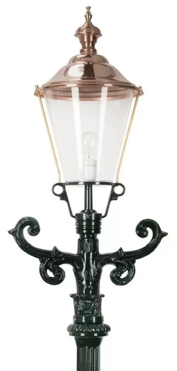 Casa Padrino linterna de jardín Art Nouveau verde / cobre 42 x 29 x A. 210 cm - Lámpara de pie de jardín de aluminio pintado con polvo - Iluminación nostálgica - Luces nostálgicas