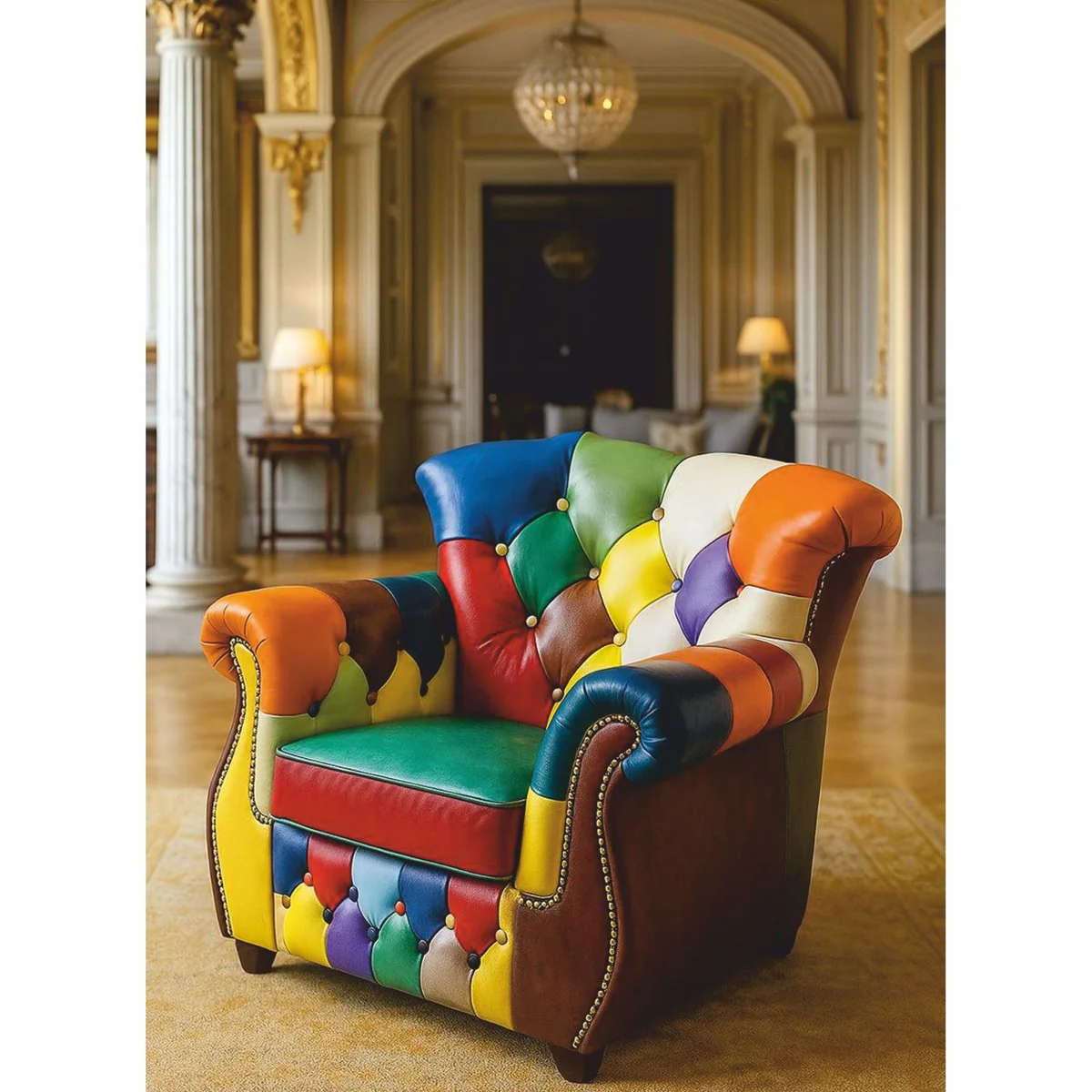 Casa Padrino sill¨®n Chesterfield de lujo de cuero colorido - Muebles de cuero patchwork