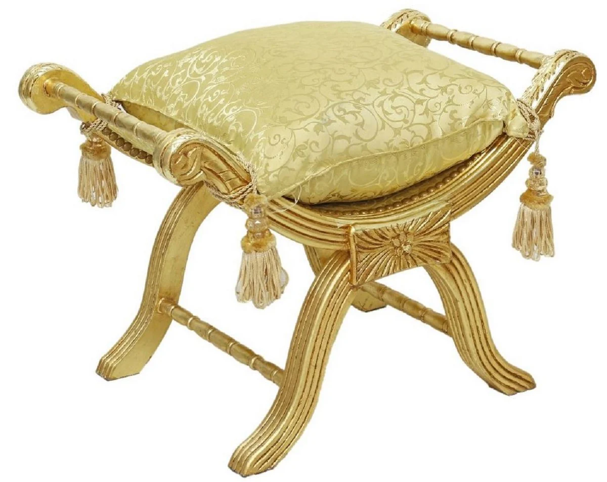 Casa Padrino taburete cruz barroco con cojin oro / oro - Taburete hecho a mano en estilo barroco - Taburete de estilo antiguo - Muebles barrocos - Muebles de sal¨®n en estilo barroco