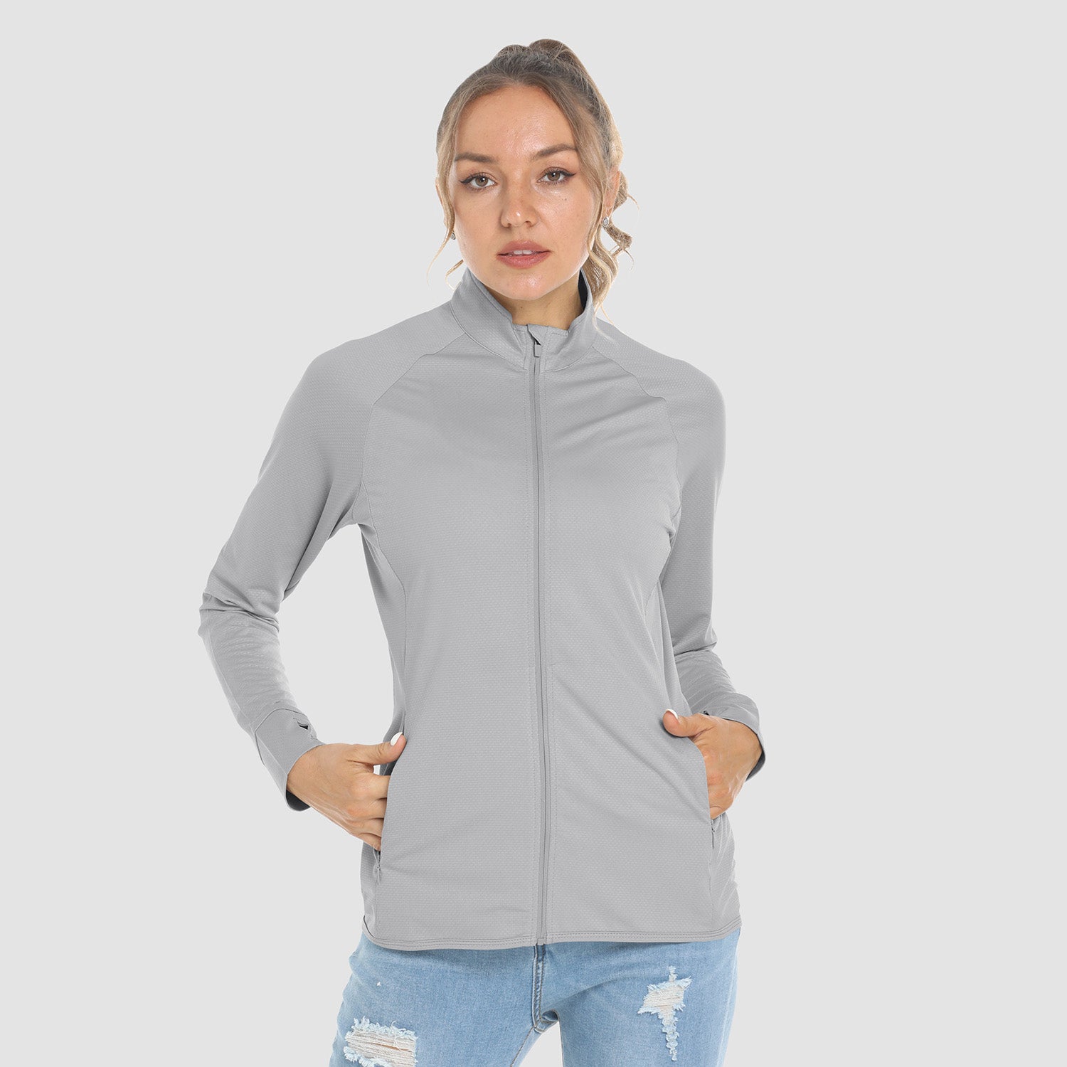 Women's Sun Protection Jacket Lightweight Long Sleeve UPF 50+ Shirts Hiking Shirt with Zipper Pockets