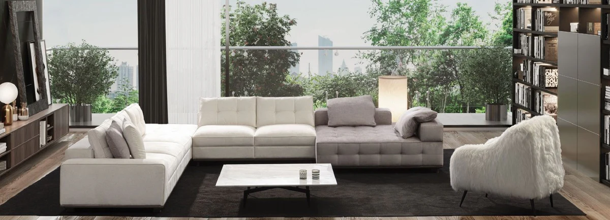 Casa Padrino mesa de centro de lujo blanco / negro 123 x 123 x A. 28,5 cm - Mesa de sal¨®n cuadrada con tapa de m¨¢rmol - Muebles de sal¨®n de lujo - Interiores de sal¨®n de lujo