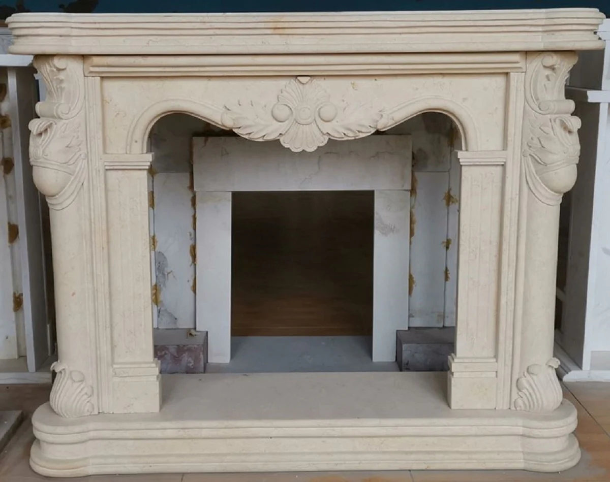 Casa Padrino marco de chimenea barroco de lujo beige 150 x 35 x A. 120 cm - Marco de chimenea de m¨¢rmol de alta calidad barroco - Accesorios decorativos en estilo barroco - Noble y Magn¨ªfico