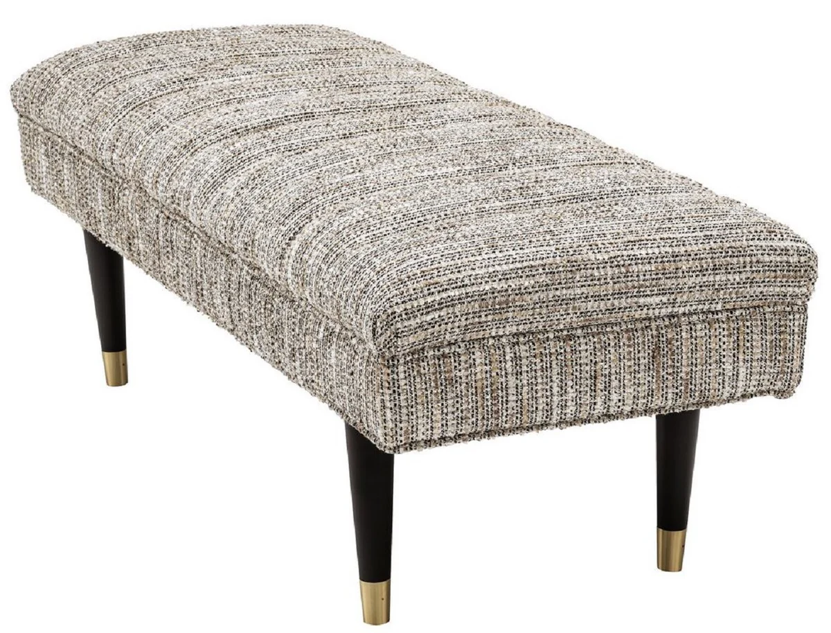 Casa Padrino banco de lujo beige / negro / lat¨®n 134 x 50 x A. 45 cm - Banco tapizado de madera maciza - Muebles de Sala de Estar - Muebles de Hotel - Colecci¨®n de Lujo