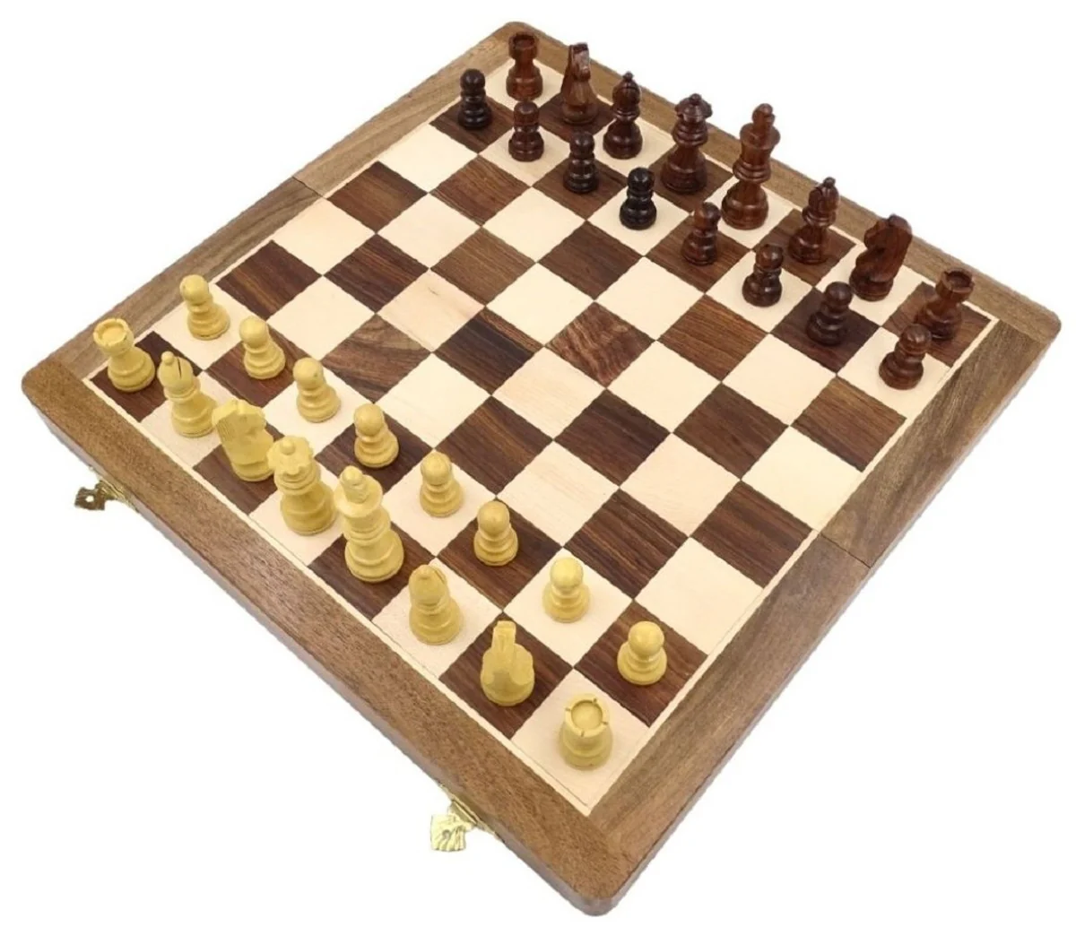 Casa Padrino conjunto de ajedrez de lujo marr¨®n / beige 40 x 40 cm - Ajedrez de madera plegable - Tablero de ajedrez de madera con piezas de ajedrez de madera - Accesorios de lujo