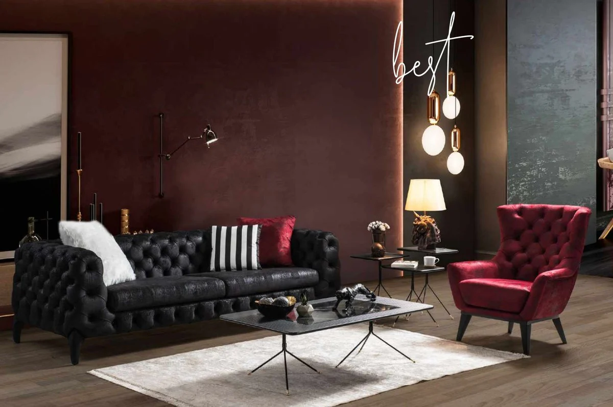 Casa Padrino Sill¨®n Chesterfield de Lujo Rojo Burdeos / Negro 85 x 85 x A. 95 cm - Sill¨®n de Sal¨®n - Muebles de Sal¨®n Chesterfield