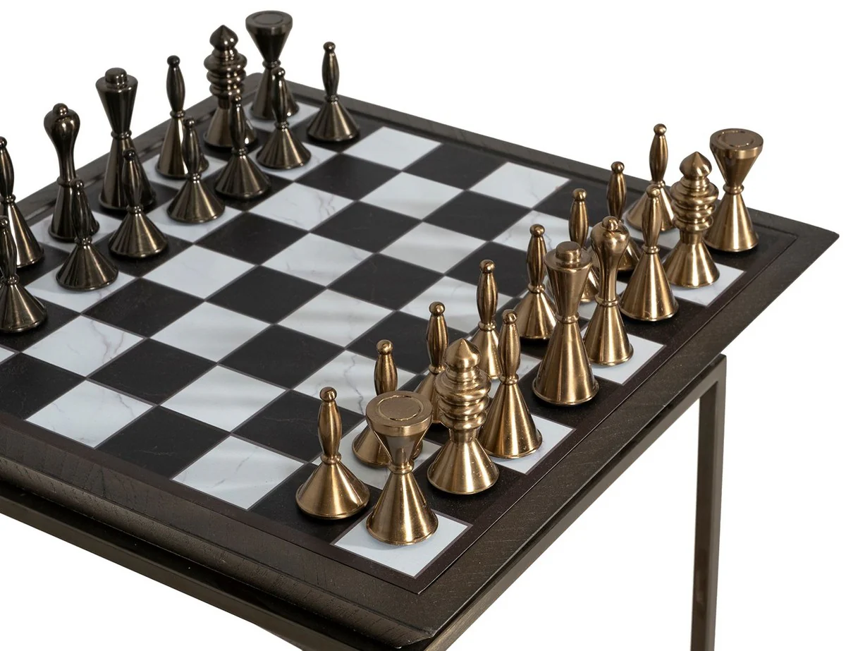 Casa Padrino mesa auxiliar de ajedrez de lujo marr¨®n oscuro / blanco / beige / bronce 50 x 50 x A. 70 cm - Mesa auxiliar de sal¨®n - Mesa de hotel - Muebles de sal¨®n - Muebles de hotel