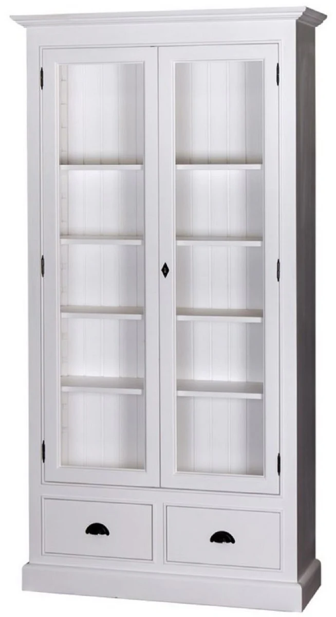 Casa Padrino mueble de sala de estar de estilo country blanco 109 x 39 x H. 210 cm - Mueble de Sala de Estar con 2 Puertas de Vidrio y 2 Cajones