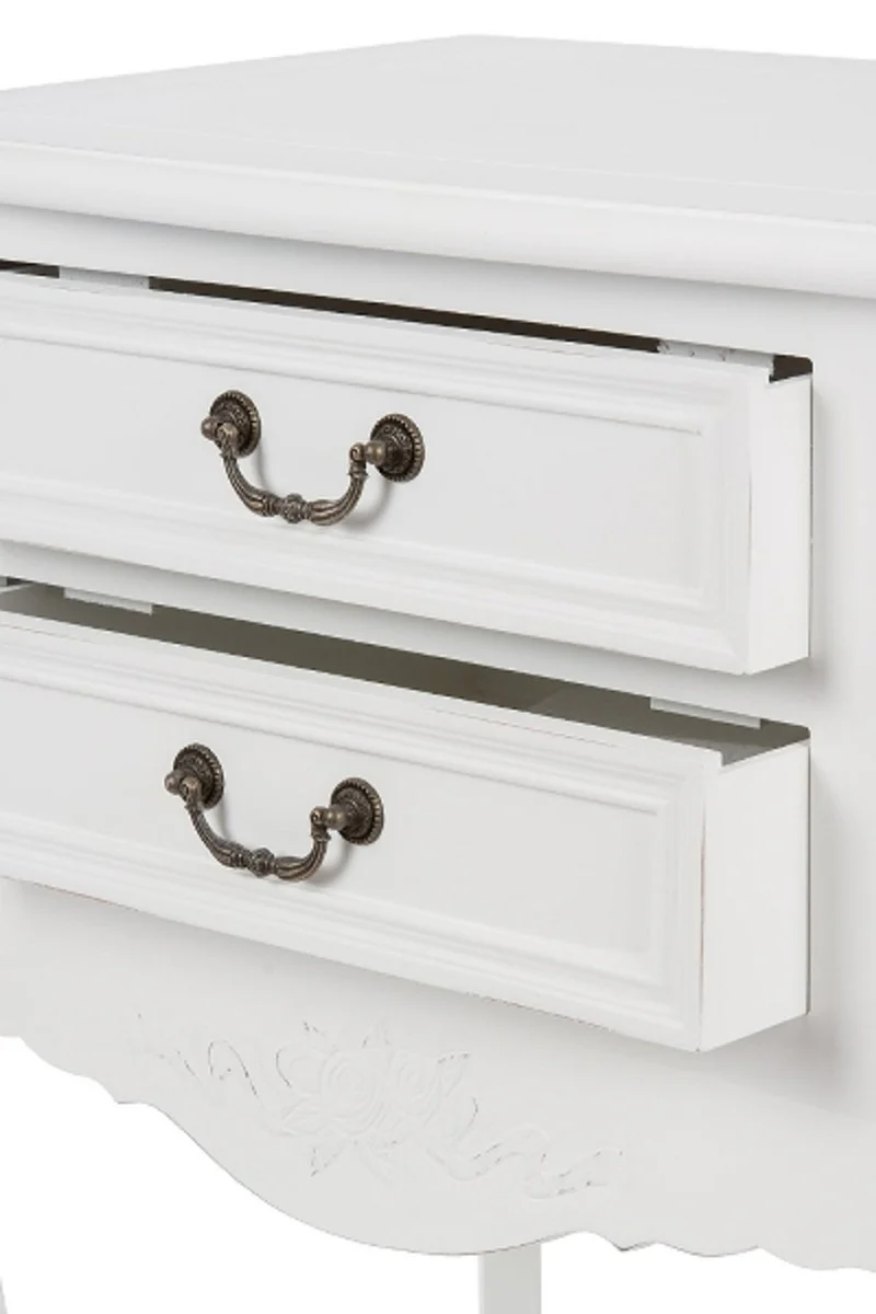 Casa Padrino Mesa Auxiliar Estilo Campestre con 2 Cajones Shabby Chic Blanco Antiguo 55 x 40 x H. 73 cm - Muebles de Estilo Campestre