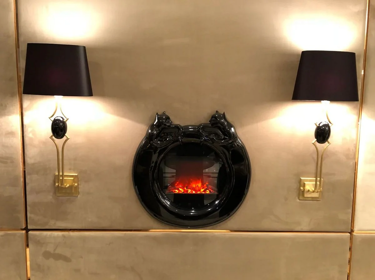 Casa Padrino chimenea el¨¦ctrica de pared de lujo negro alto brillo ? 76 cm - Chimenea el¨¦ctrica LED redonda - Chimenea de pared de dormitorio y de sal¨®n - Calidad de lujo - Made in Italy