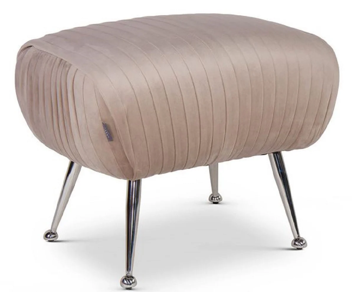Casa Padrino taburete de lujo champ¨¢n / plata 57 x 45 x H. 46 cm - Taburete de Terciopelo con Patas de Acero Inoxidable - Muebles de Lujo