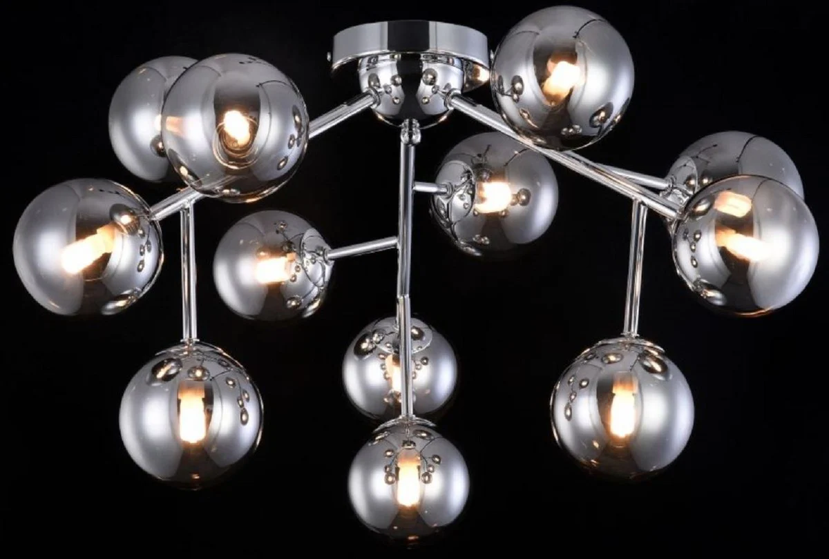 Casa Padrino Lámpara de Techo Plata Ø 60 x H. 20 cm - Lámpara de la Sala de Estar con Pantallas Esféricas