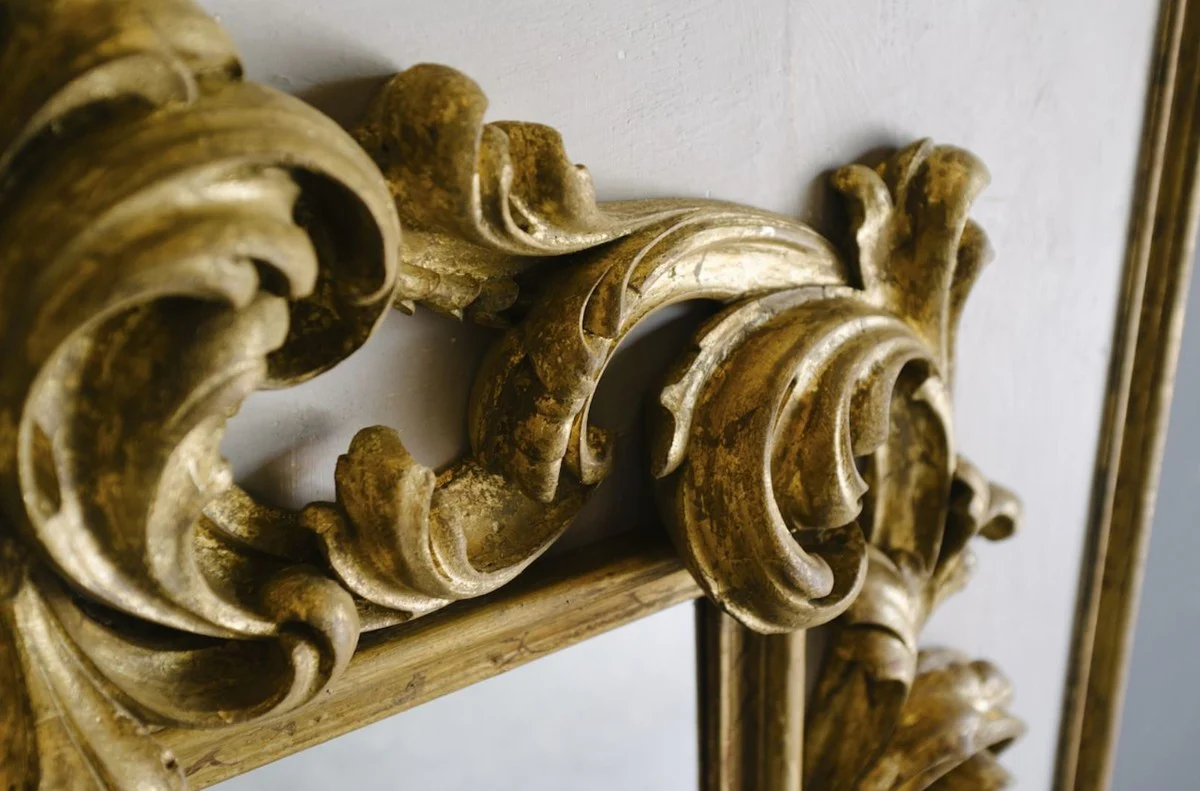 Casa Padrino Espejo Barroco Gris / Oro 104,5 x H. 128 cm - Magn¨ªfico Espejo de Pared Hecho a Mano con un Marco Decorativo y Hermosas Decoraciones