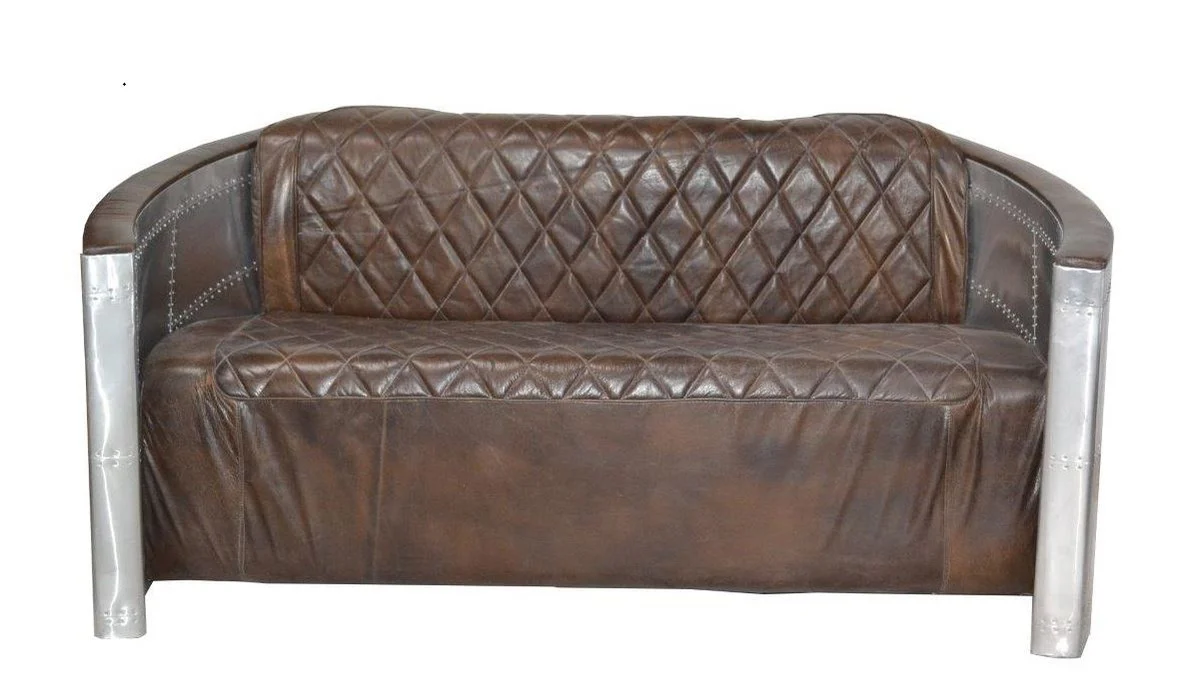 Casa Padrino de aluminio de lujo de tres asientos sof¨¢ de color marr¨®n oscuro - Art Deco Vintage aviador Muebles
