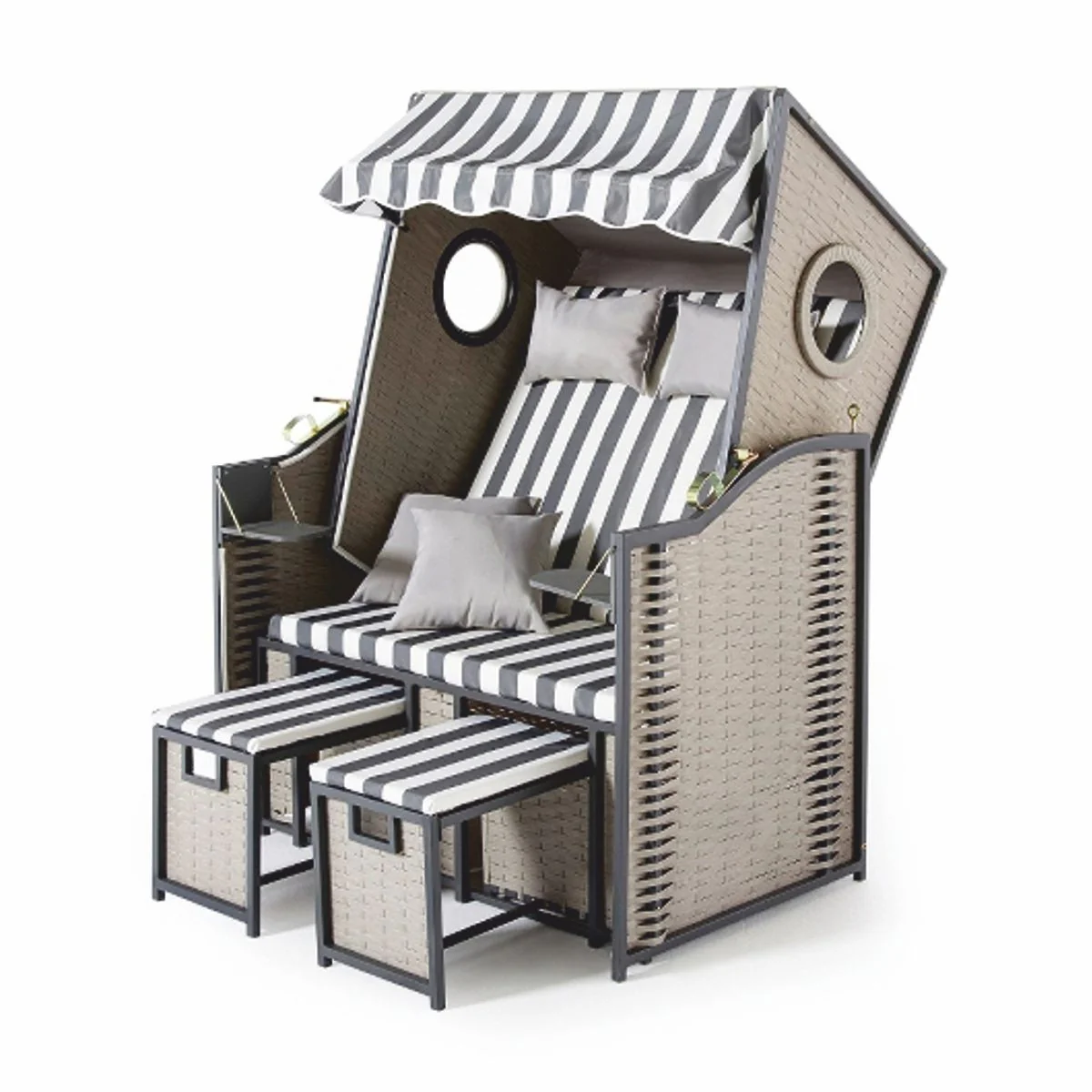 Casa Padrino silla de playa con techo gris / blanco 114 x 72 x A. 160 cm