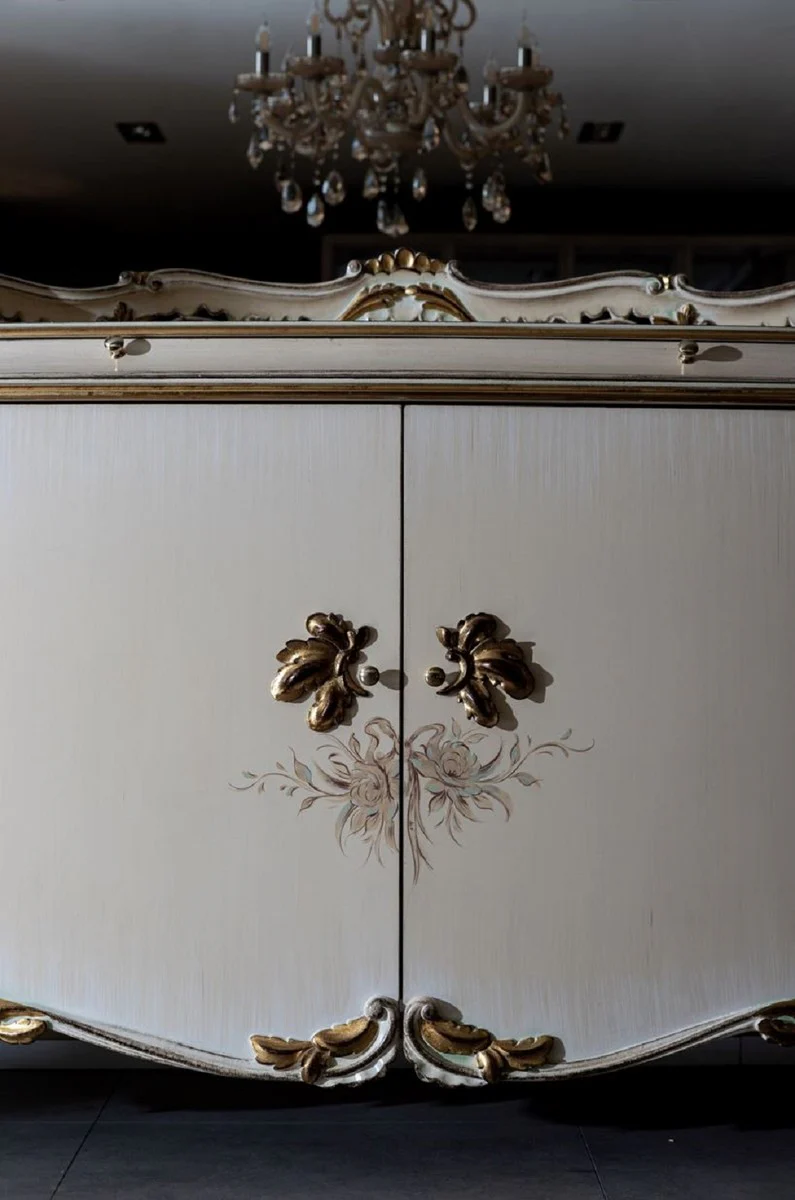 Casa Padrino aparador barroco de lujo crema / blanco / oro - Magnífico gabinete de madera maciza con 4 puertas y cajón - Muebles Barroco