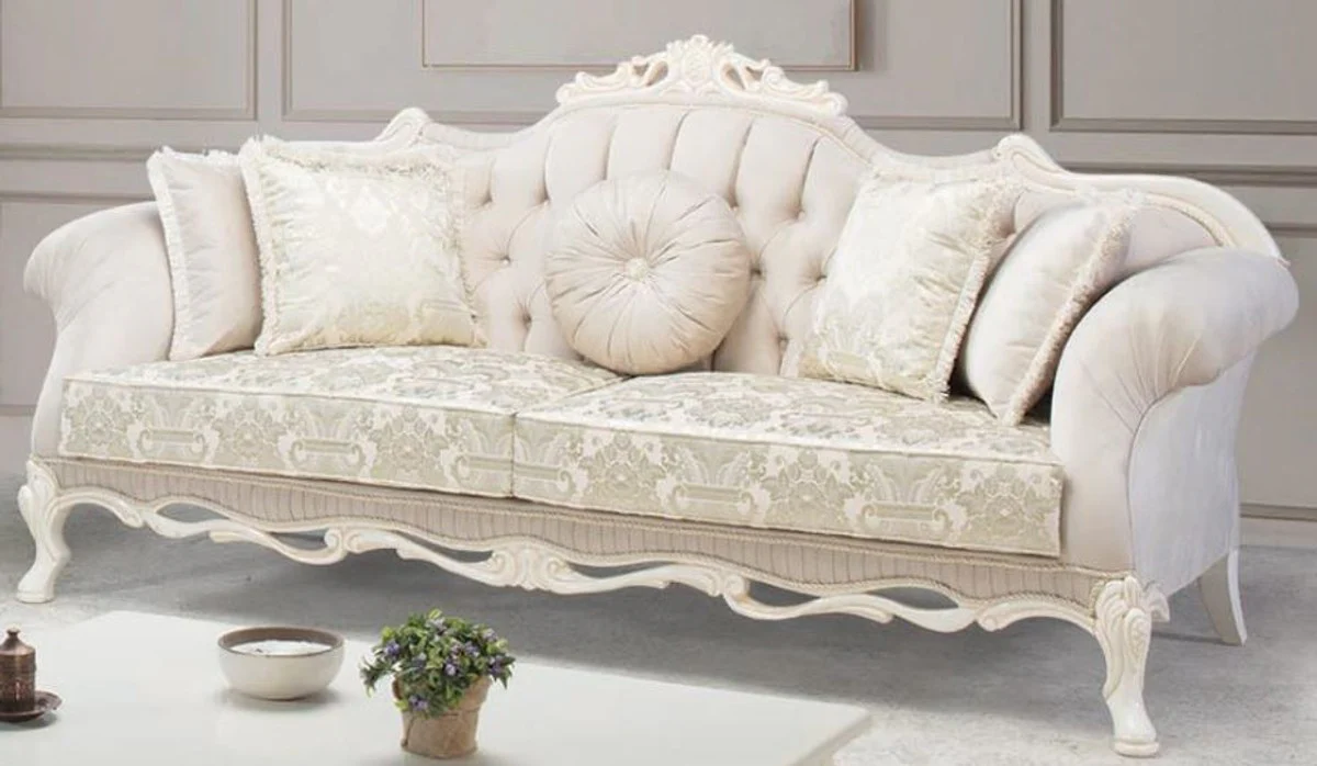 Casa Padrino sof¨¢ de sal¨®n barroco de lujo con cojines decorativos rosa claro / blanco / beige 230 x 90 x A. 110 cm - Muebles Barrocos