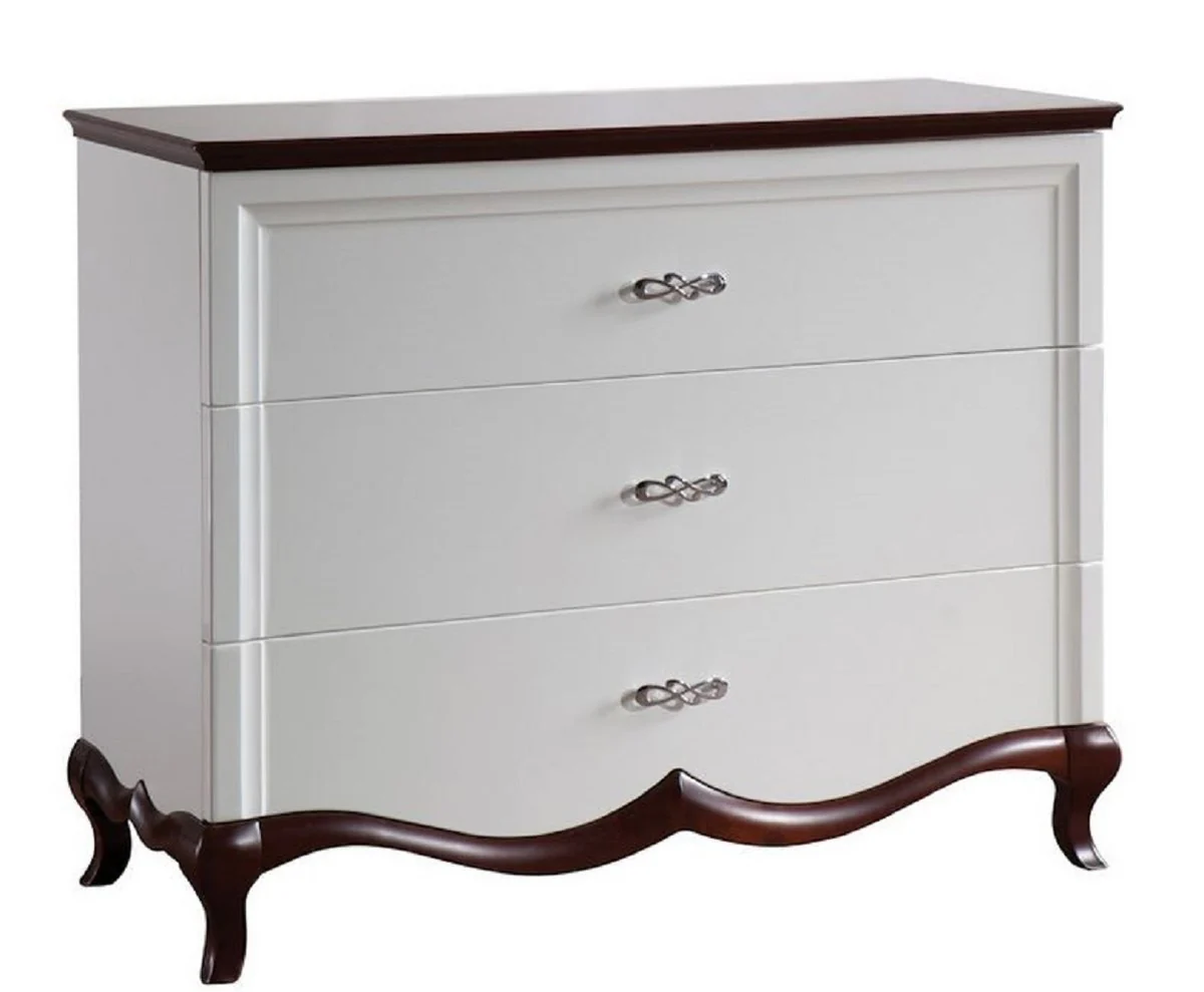 Casa Padrino C¨®moda Art Deco de Lujo con 3 Cajones Blanco / Marr¨®n Oscuro 114 x 46,5 x H. 90,2 cm - Calidad de Lujo
