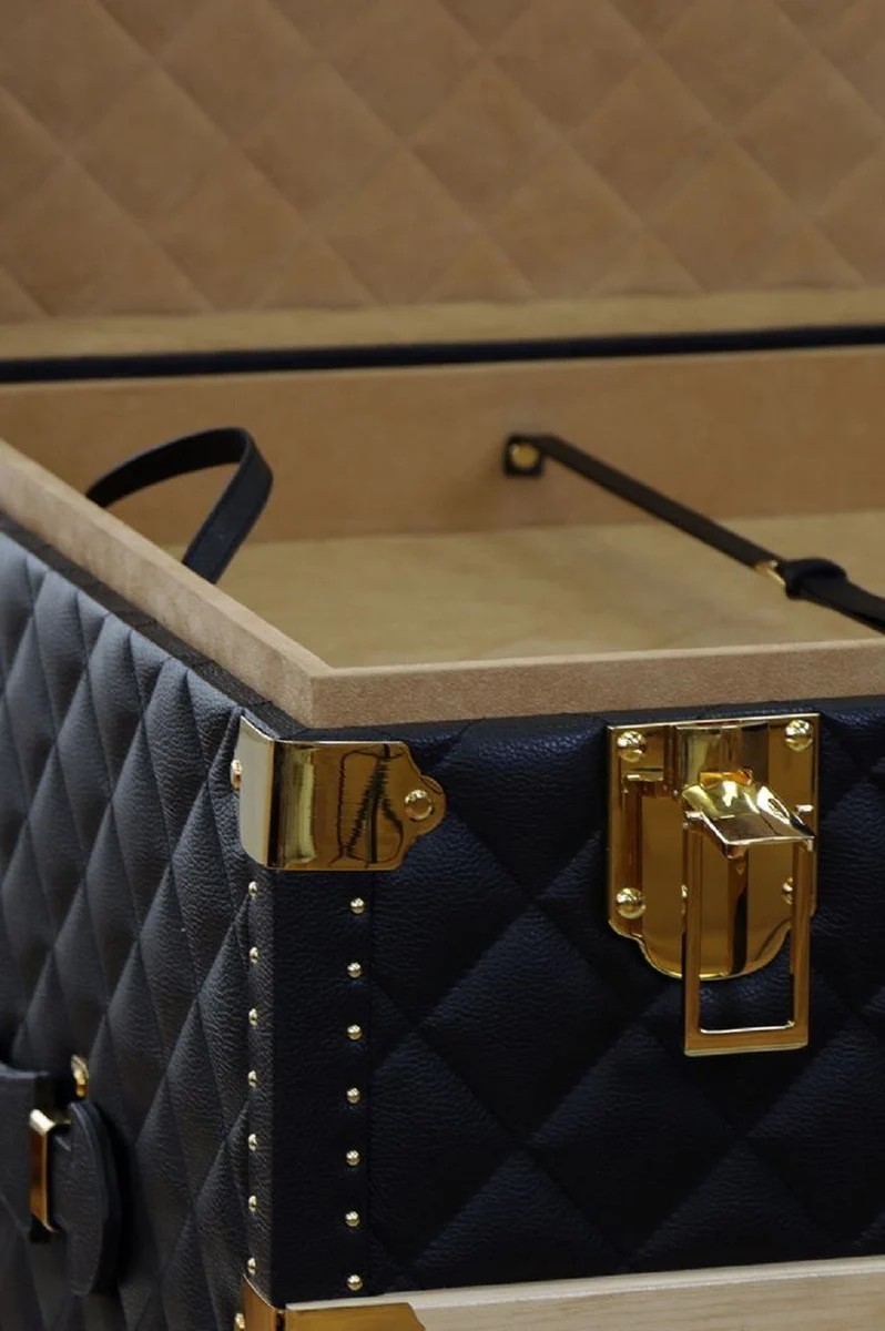 Casa Padrino maleta de lujo de cuero genuino negro / oro 100 cm - Hecho en Italia