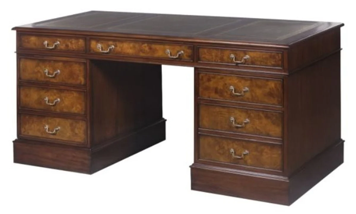 Casa Padrino escritorio de caoba marrón / verde 160,5 x 76 x H. 77 cm - Muebles de Oficina de Lujo