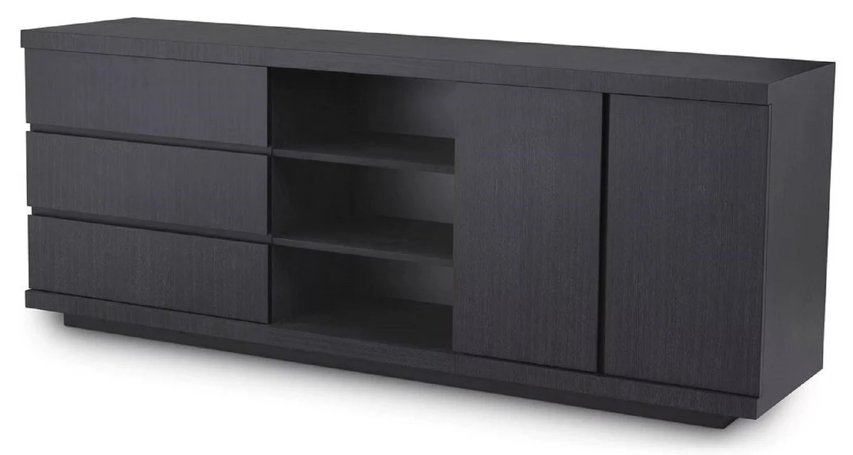 Casa Padrino Aparador de Lujo Negro Gris 220 x 52,5 x A. 85,5 cm - Mueble de Madera Maciza con 3 Cajones y 2 Puertas - Muebles de Salón y Hotel - Calidad de Lujo