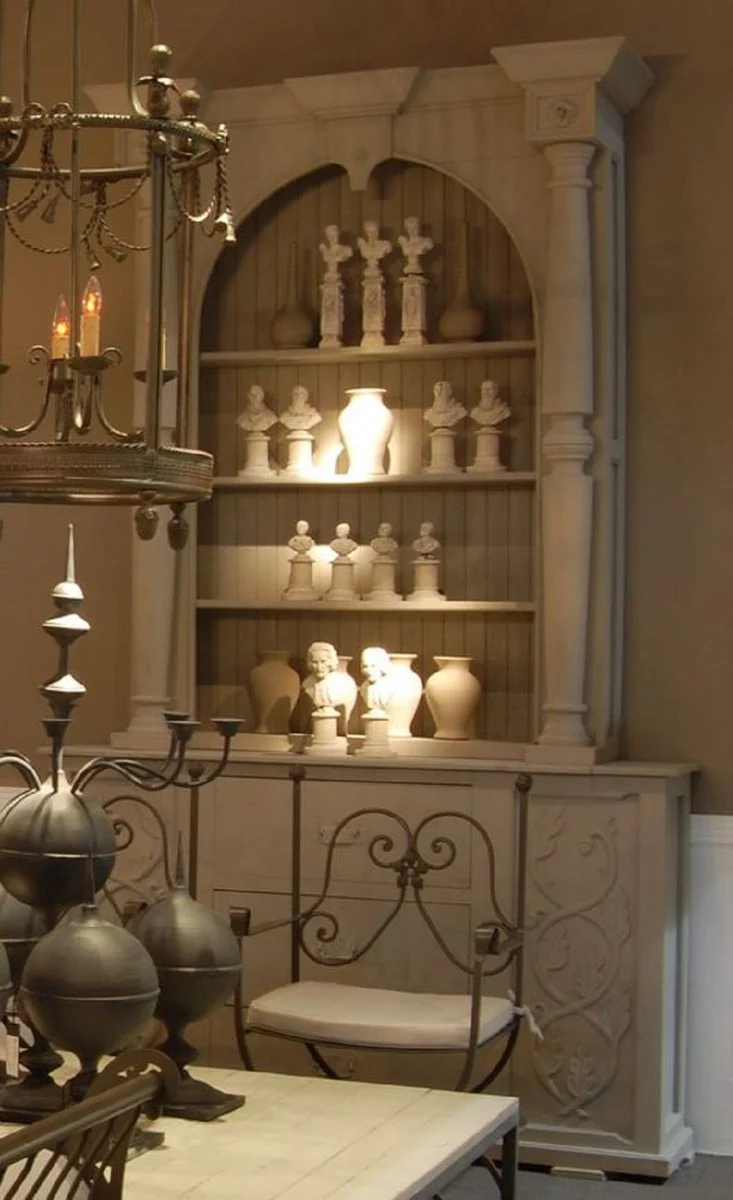 Casa Padrino gabinete de estilo campestre de lujo gris claro - Armario con estantes de madera maciza hecho a mano - Armario de sala de estar - Armario de comedor - Muebles de Estilo Campestre