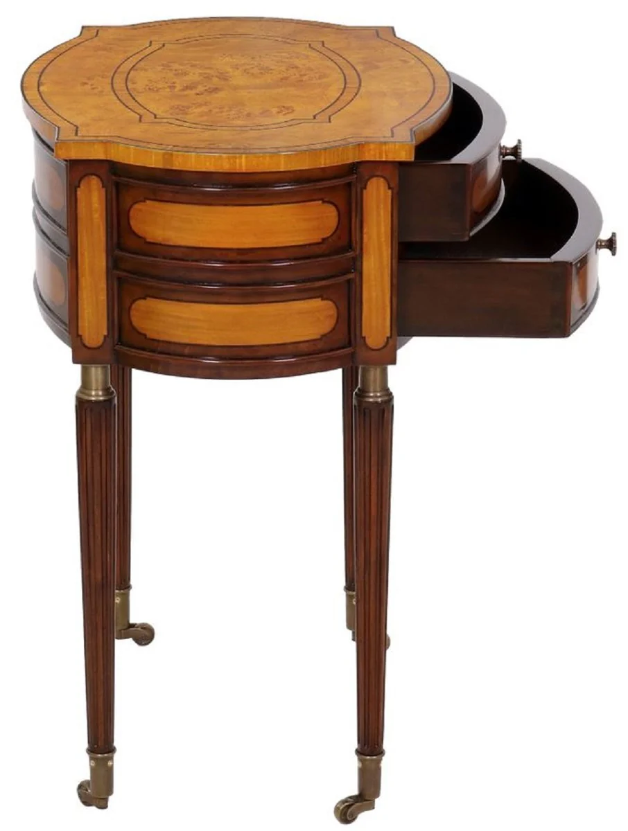 Casa Padrino mesita de noche Art Nouveau de lujo marr¨®n claro / marr¨®n oscuro - Elegante mesita de noche de madera maciza con 2 cajones y ruedas - Muebles de Dormitorio Barroco y Art Nouveau