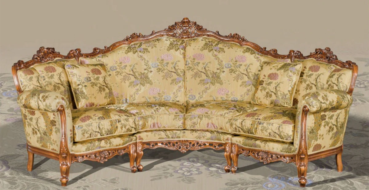 Casa Padrino sof¨¢ barroco de lujo beige / multicolor / marr¨®n - Sof¨¢ de sal¨®n curvo con elegante patr¨®n floral - Muebles Barrocos para Sal¨®n y Hotel - Calidad de Lujo - Hecho en Italia