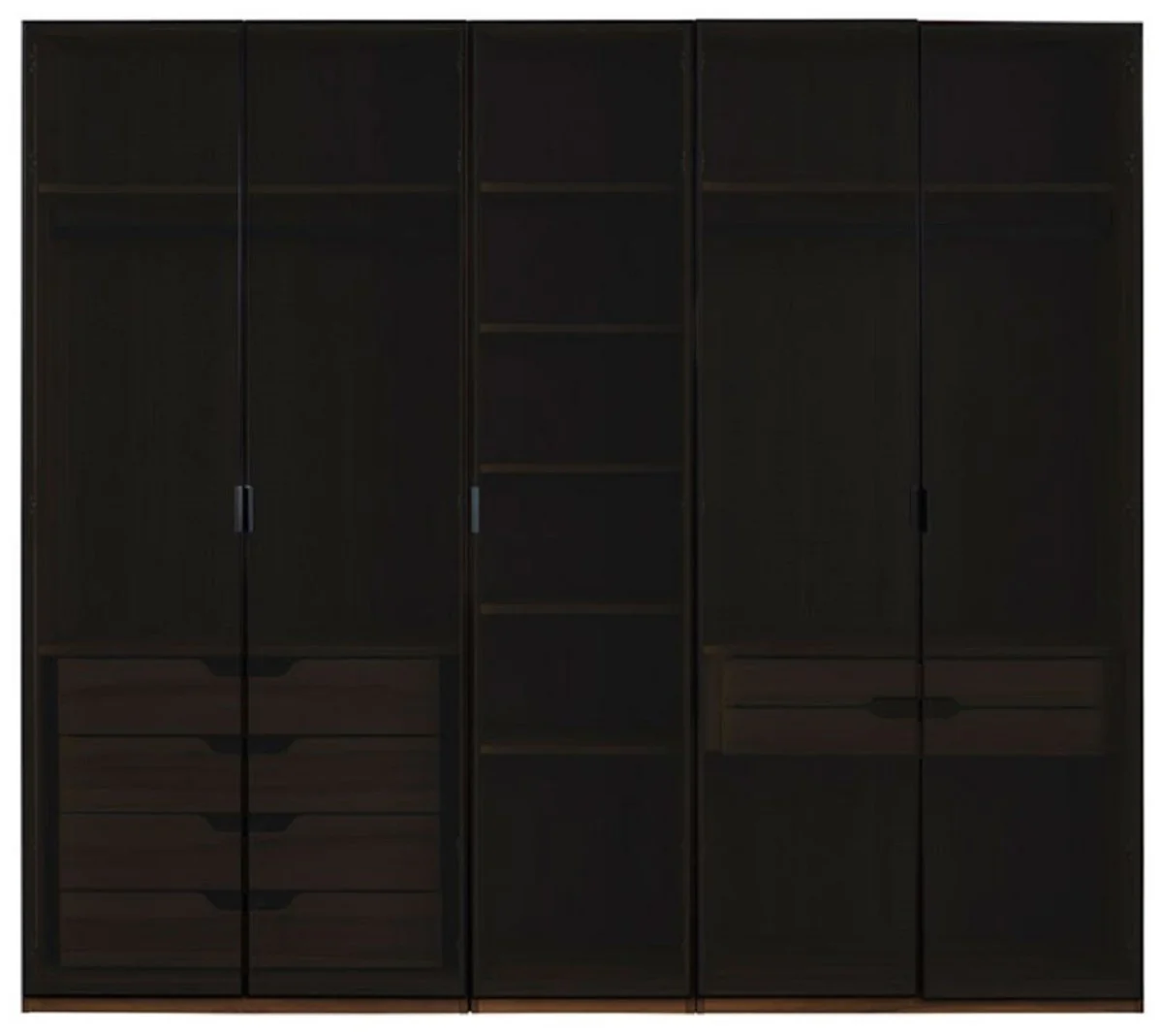 Casa Padrino armario de lujo marr¨®n / negro 250 x A. 220 cm - Armario de dormitorio de madera maciza con 5 puertas de cristal e iluminaci¨®n LED - Muebles de Dormitorio de Lujo