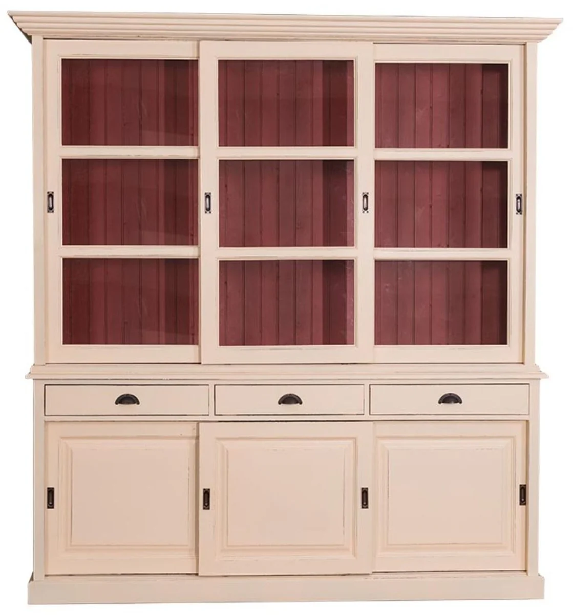 Casa Padrino Gabinete de Cocina Estilo Country Crema Antigua / Rojo 206 x 53 x H. 219 cm - Gabinete de Cocina de 2 Piezas con 6 Puertas Corredizas y 3 Cajones