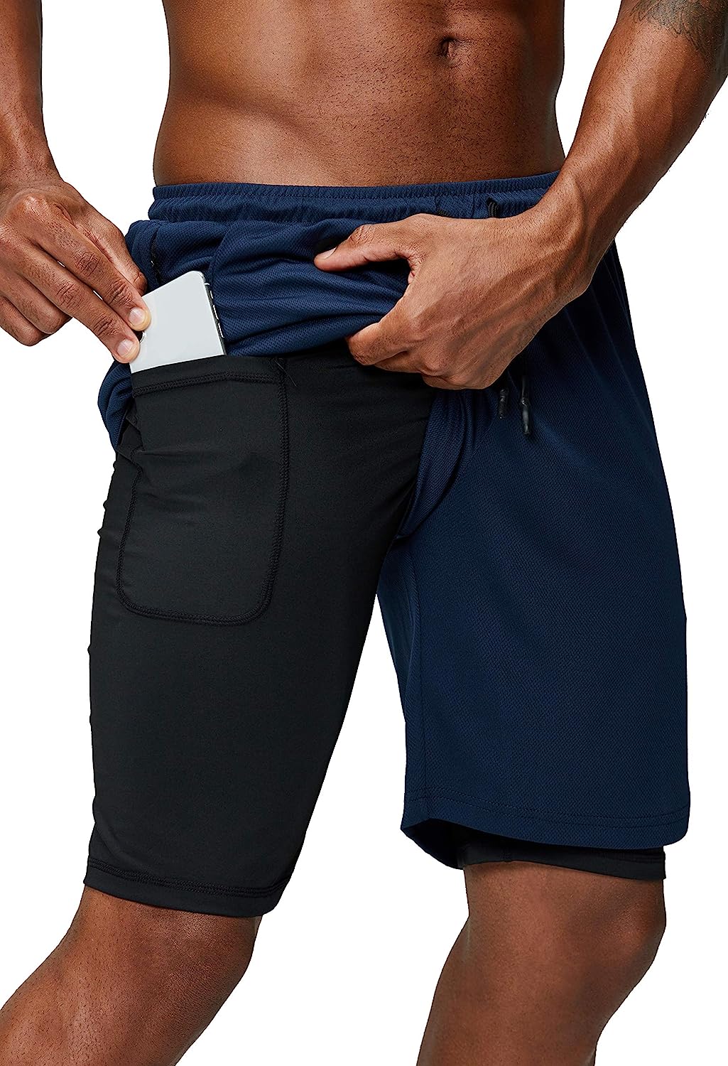 Men's 2 in 1 Running Shorts Gym Workout Quick Dry Mens Shorts with Phone Pocket