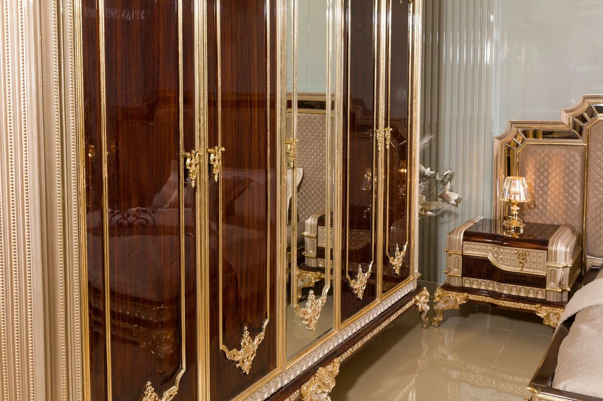 Casa Padrino armario de dormitorio barroco de lujo con 5 puertas marr¨®n oscuro / gris / oro - Muebles barrocos