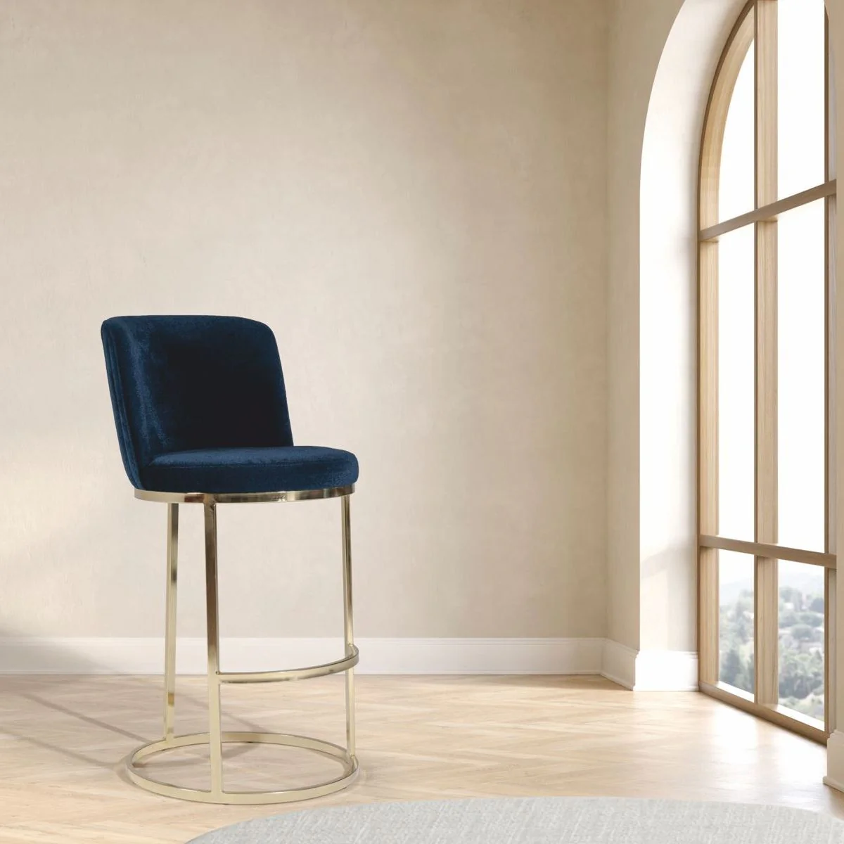 Casa Padrino conjunto de 6 sillas de bar de lujo azul oscuro / oro A. 110 cm - Muebles de bar