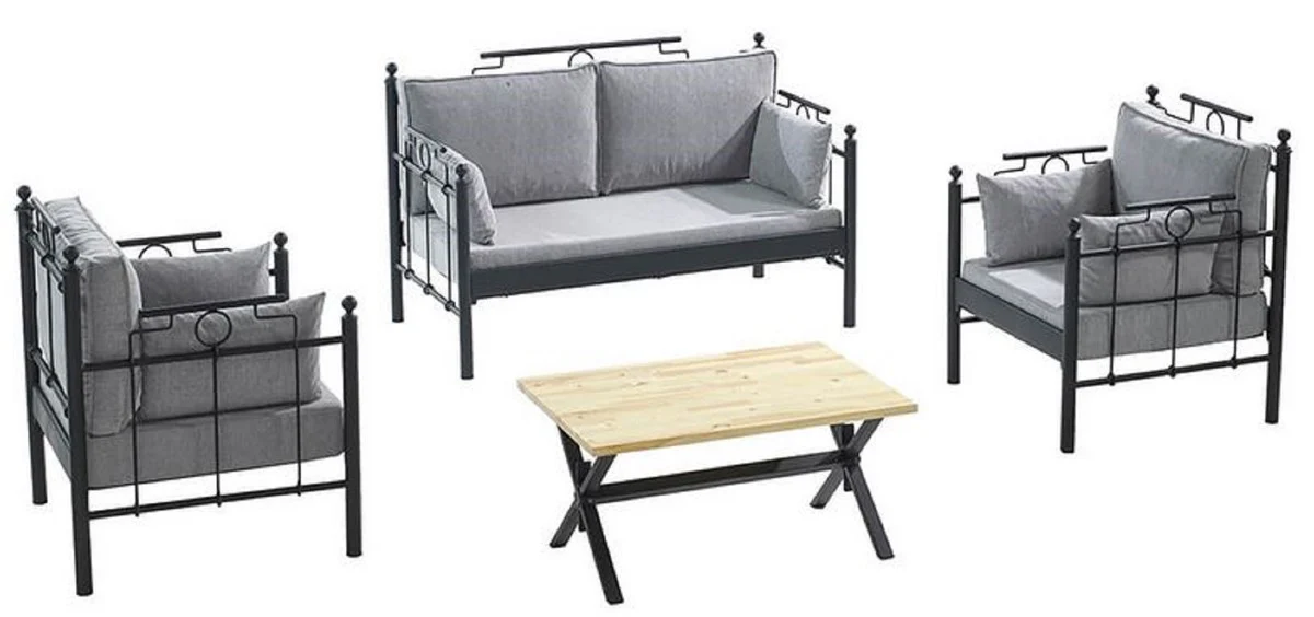 Casa Padrino Art Nouveau Conjunto de Muebles de Jard¨ªn Gris Claro / Negro - 1 Sof¨¢ y 2 Sillones y 1 Mesa - Muebles de Jard¨ªn y Patio Art Nouveau