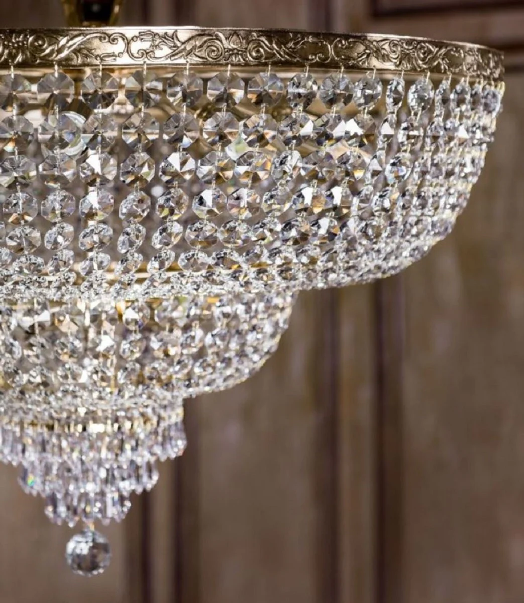 Casa Padrino araña de luces de cristal barroco oro antiguo Ø 80 x A. 56,7 cm - Lámpara de araña redonda de estilo barroco - Araña de salón barroco - Noble y Magnífica