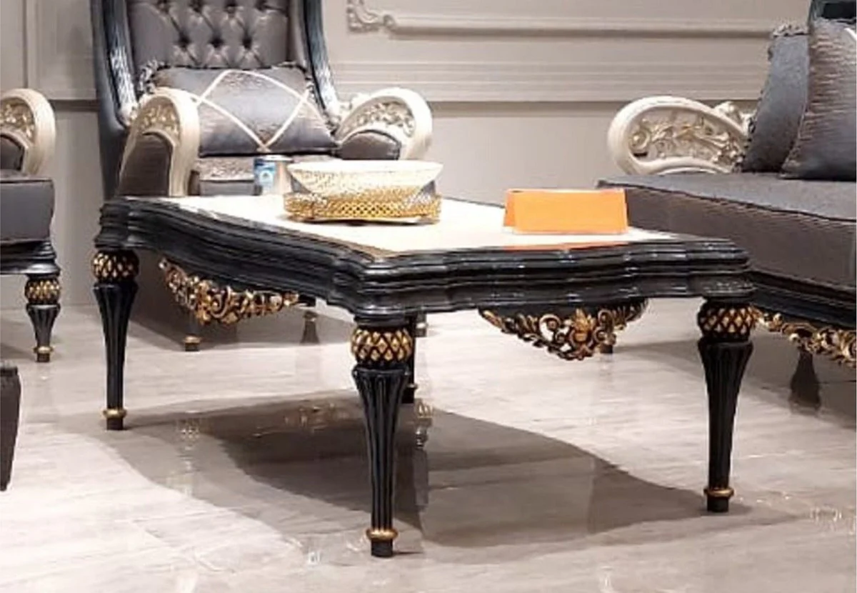 Casa Padrino mesa de centro barroco de lujo blanco / gris / oro 117 cm - Muebles de sal¨®n de estilo barroco