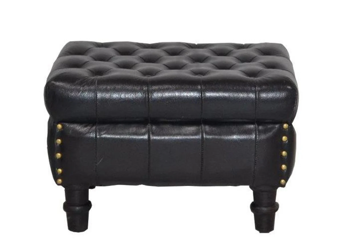 Casa Padrino Luxury Genuine Leather Stool Black 50 x 40 x H. 35 cm - Luxury Footstool