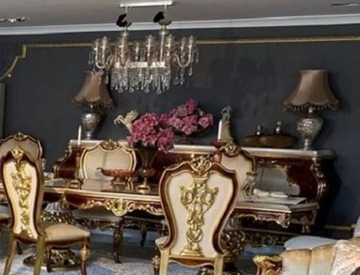 Casa Padrino aparador barroco de lujo blanco / marrón / oro - Magnífico mueble de madera maciza de estilo barroco - Muebles barrocos - Calidad de Lujo - Noble y Magnífico