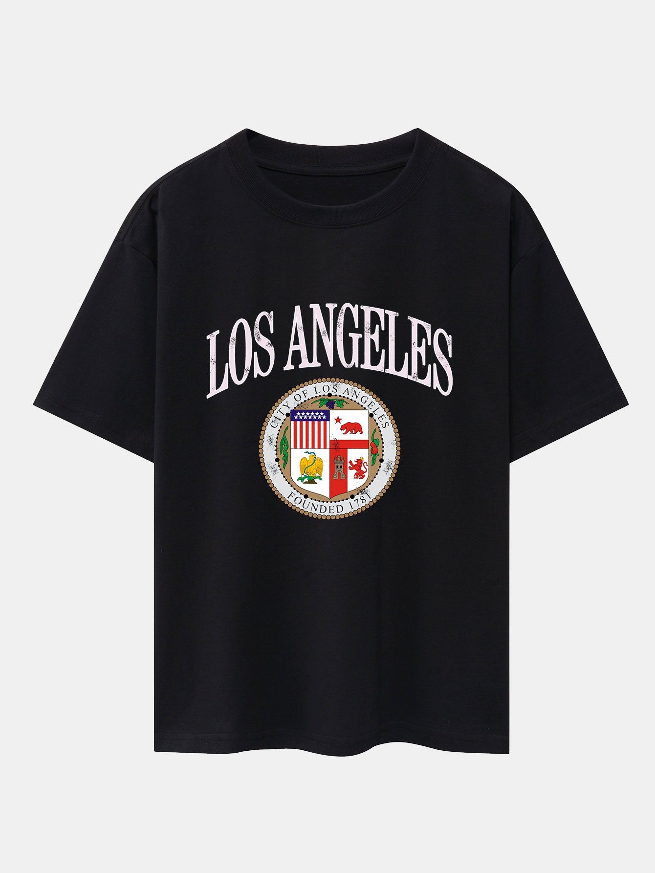 Los Angeles Coat Of Arms Print Drop Shoulder Oversize T-Shirt