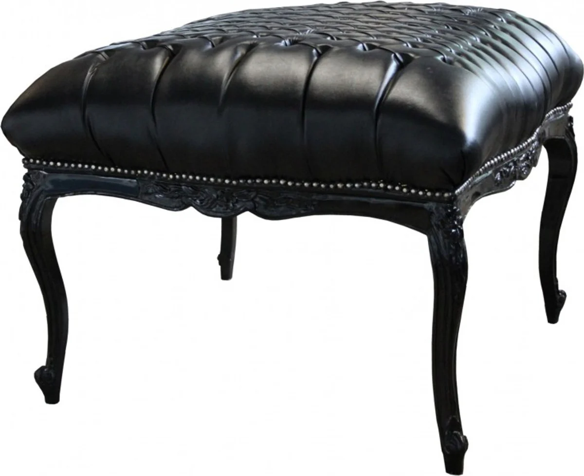 Casa Padrino barroco enorme heces Negro / Negro de cuero mira 88 x 88 cm - muebles barrocos