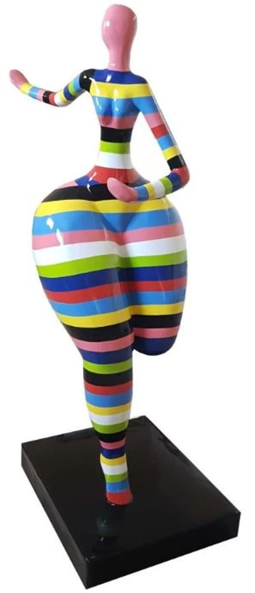 Casa Padrino escultura de diseño mujer bailando multicolor a rayas A. 130 cm - Escultura de decoración de jardín - Figura de decoración resistente a la intemperie - Accesorios de Decoración