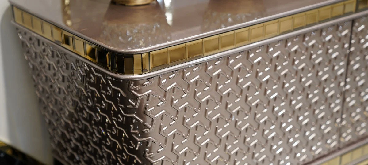 Casa Padrino conjunto de TV de lujo gris / oro - Aparador de sal¨®n de madera maciza con pared trasera para TV - Muebles de lujo - Muebles de sal¨®n