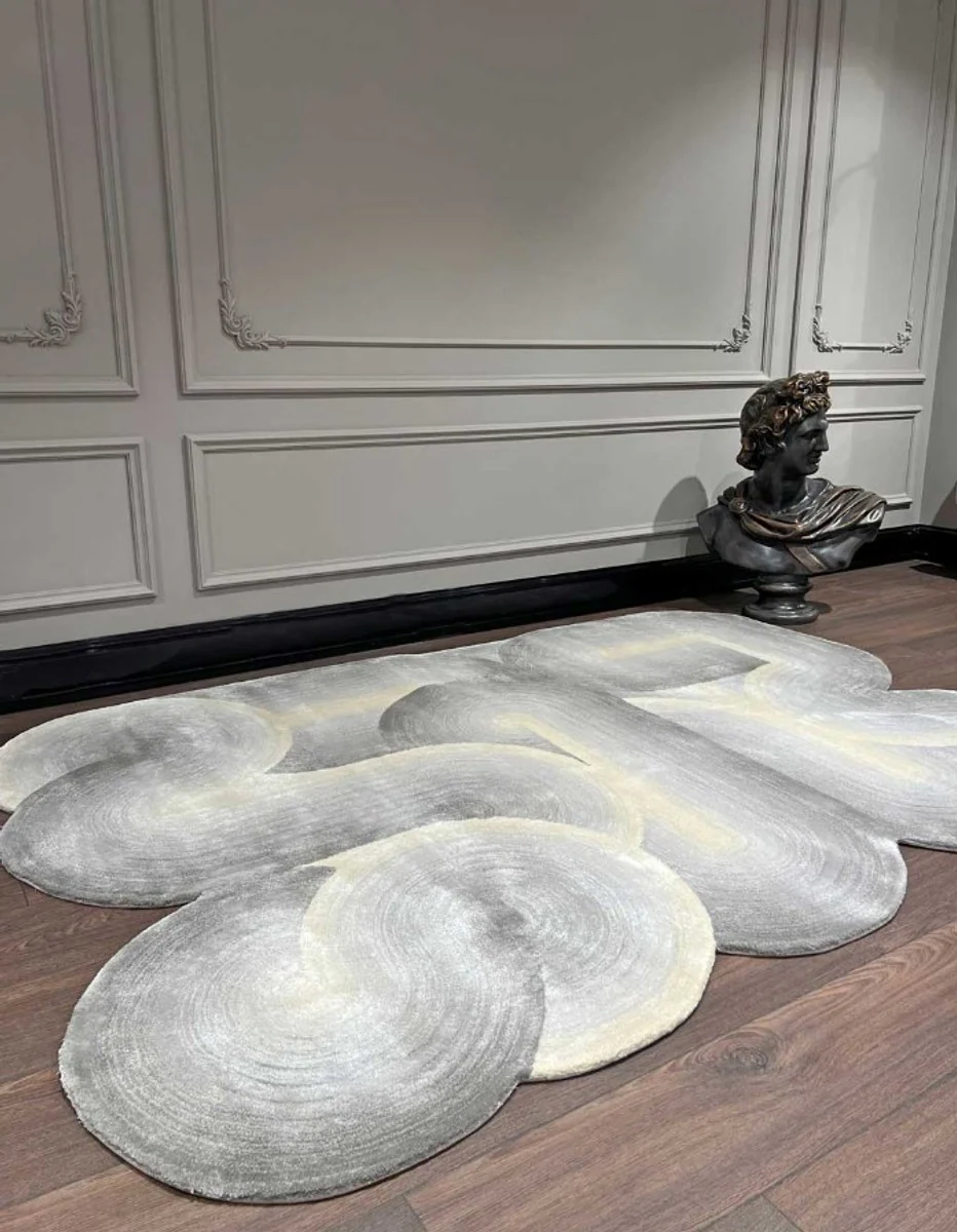 Casa Padrino alfombra de lujo gris / negro / crema 160 x 230 cm - Alfombra rectangular ondulador para salón - Alfombra para dormitorio - Interior de lujo - Calidad de lujo