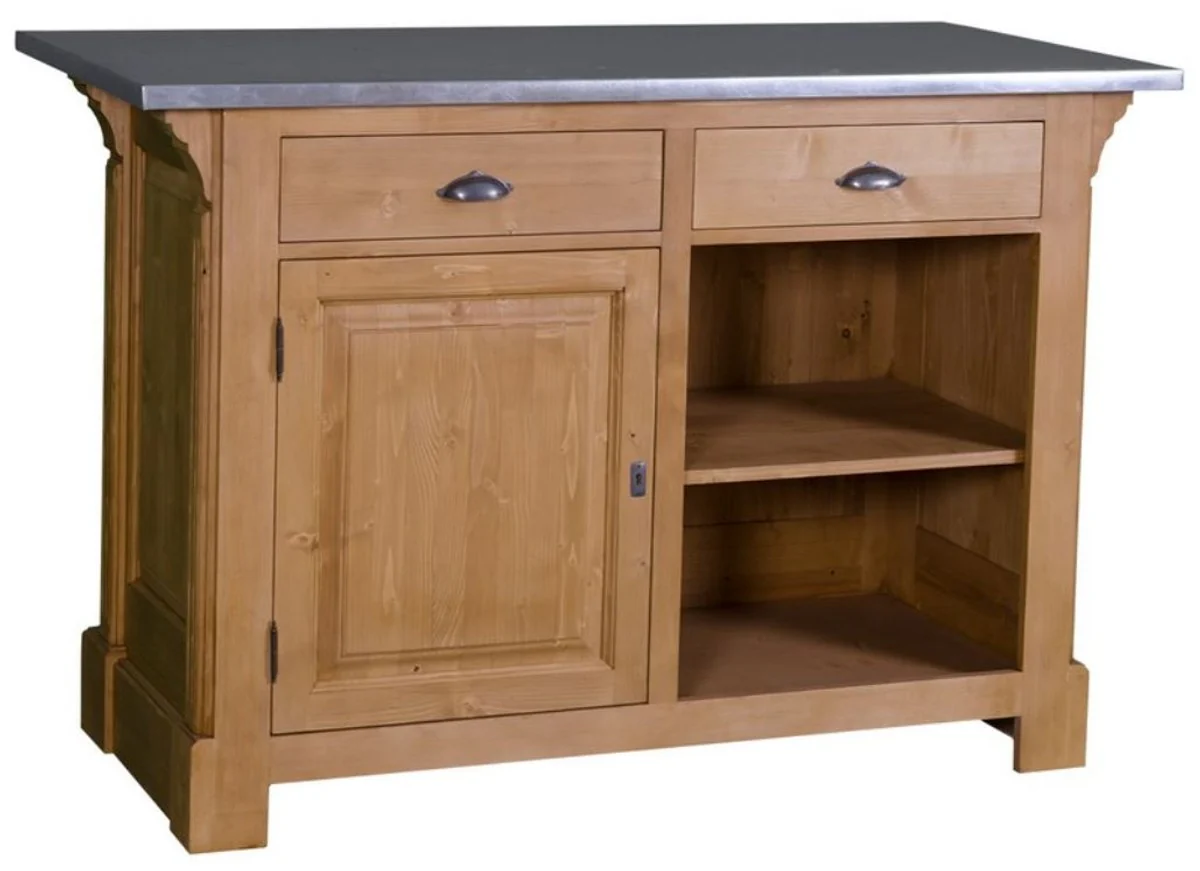 Casa Padrino mostrador de estilo rural natural / plata 140 x 68 x H. 95 cm - Mostrador de Madera Maciza con Sobre de Zinc