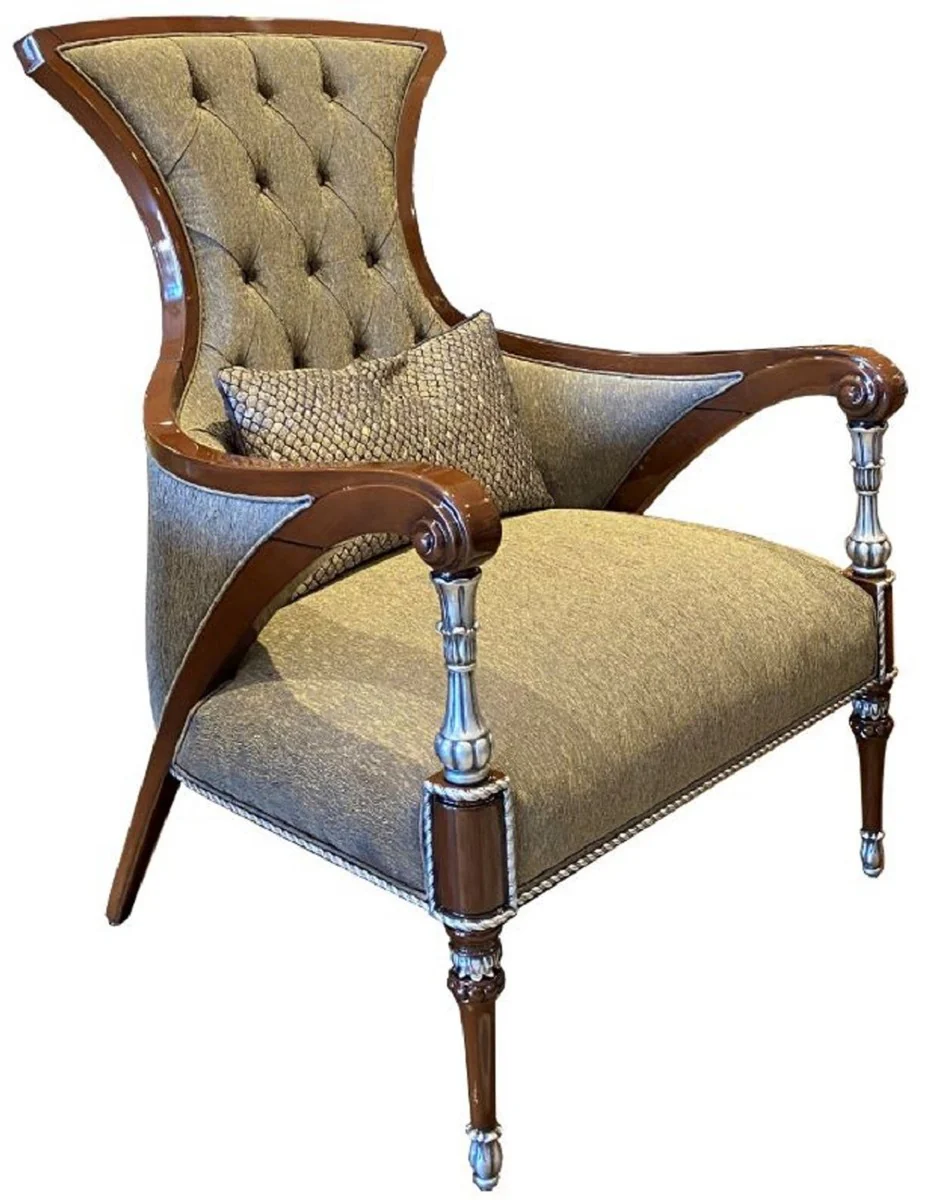 Casa Padrino conjunto de sala de estar barroco de lujo gris / marr¨®n / plata - 2 Sof¨¢s y 2 Sillones y 1 Mesa de Centro - Muebles de sal¨®n barrocos hechos a mano - Noble y Magn¨ªfico